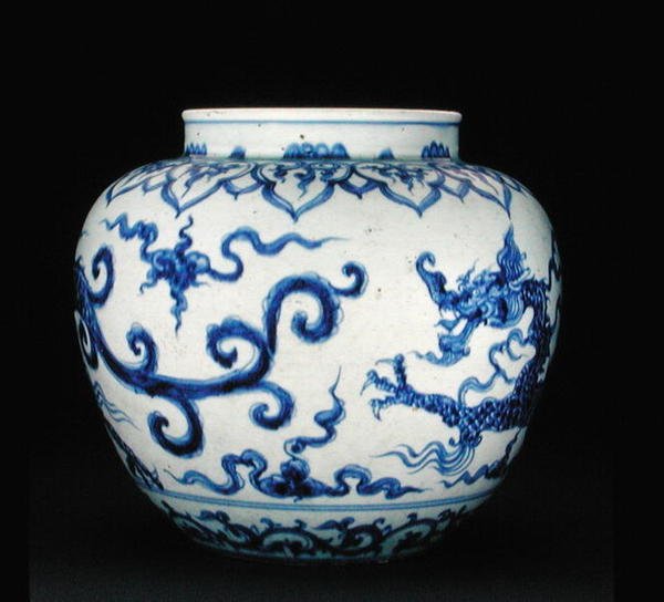 Jarra globular con dragón pintado (porcelana) de Chinese School