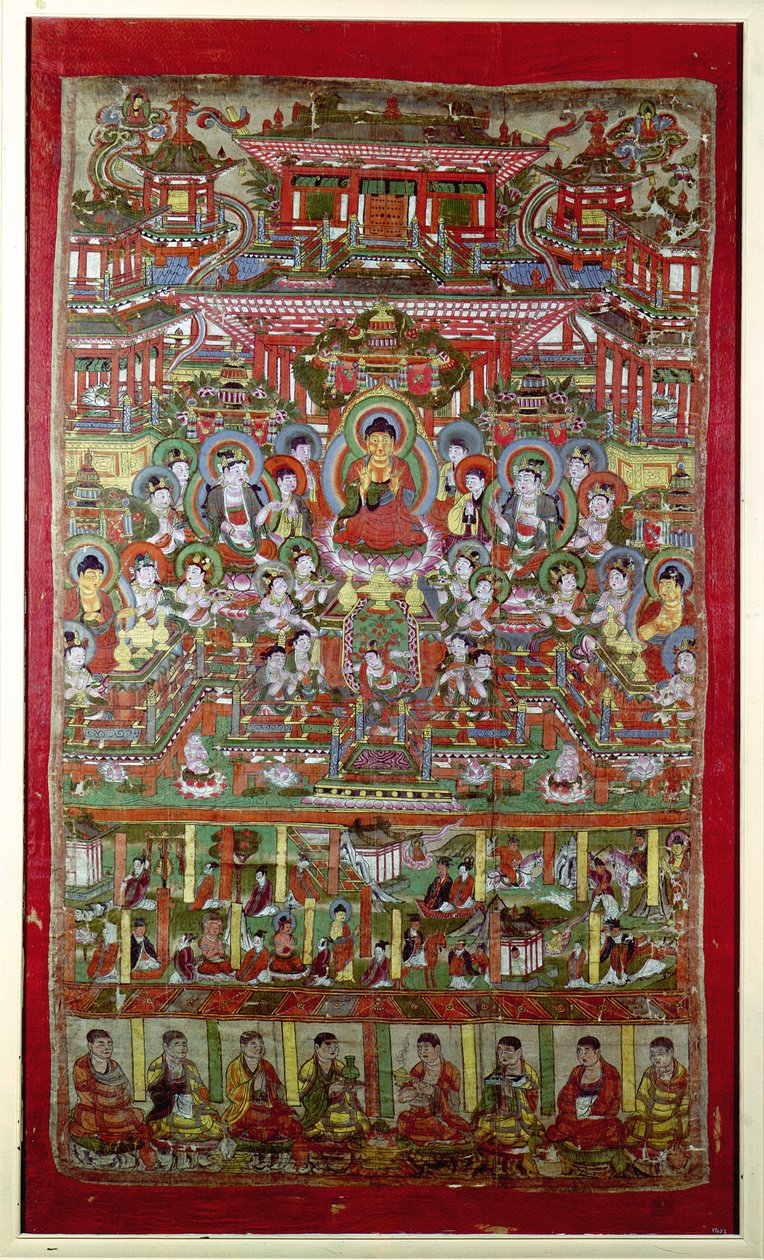 Paraíso de Amitabha, de Dunhuang, Provincia de Gansu (seda pintada) de Chinese School