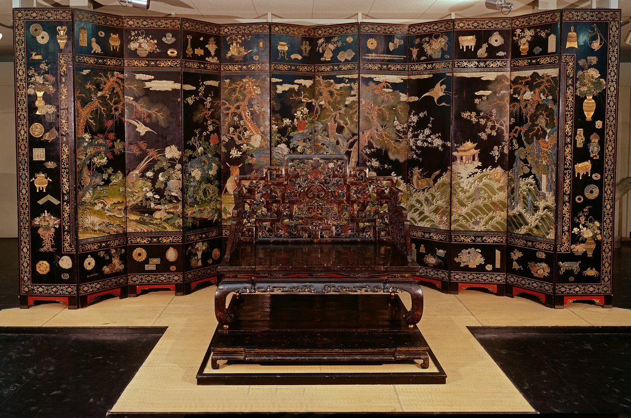 Biombo (laca pintada) de Chinese School
