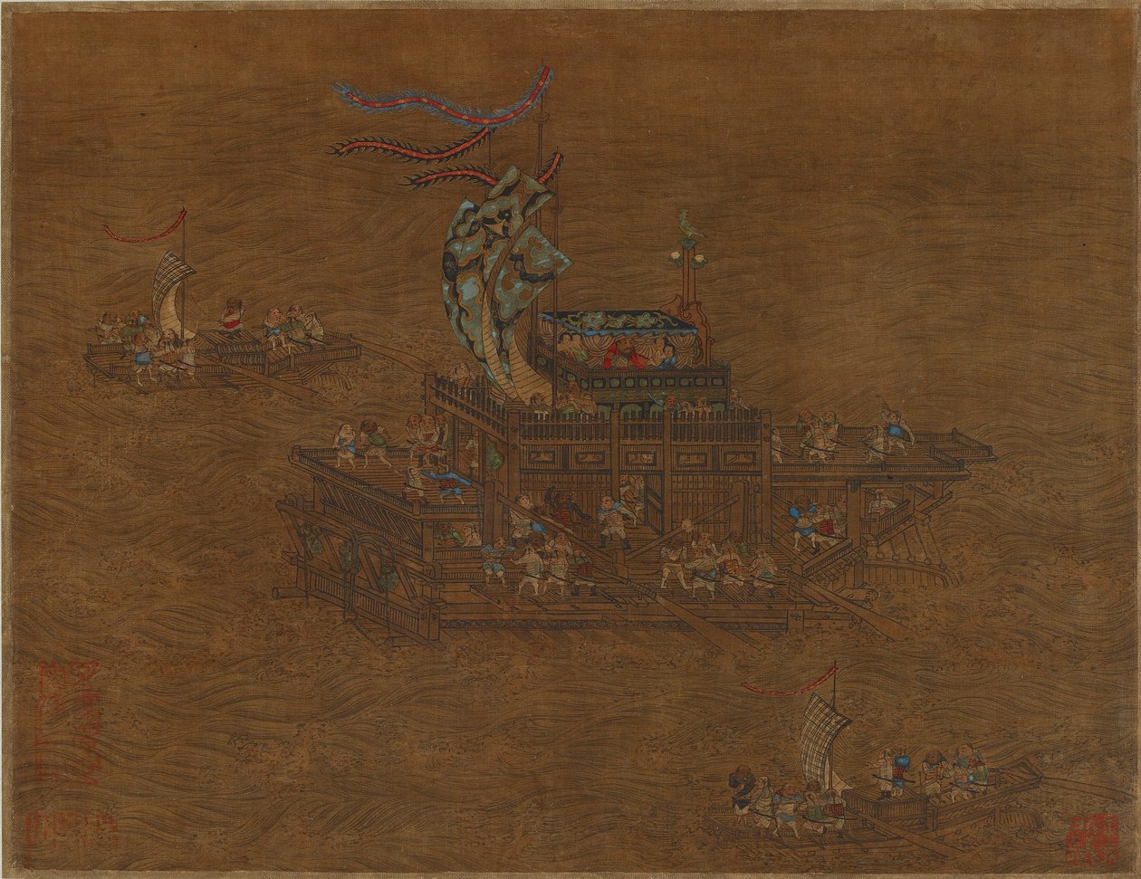 Una barcaza real en el mar, dinastía Ming o Qing de Chinese School