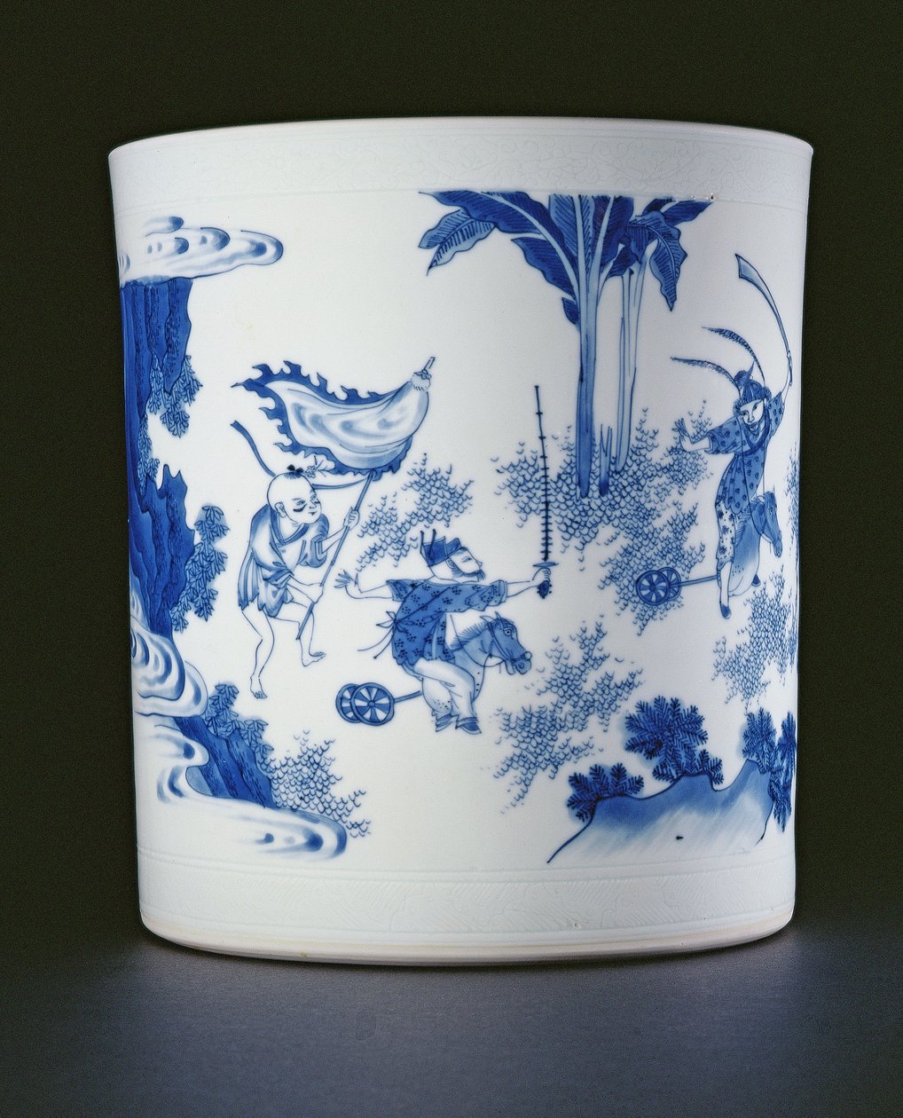 Pincelera azul y blanca pintada con una dama y niños jugando a caballitos, Chongzheng, 1630-44 de Chinese School