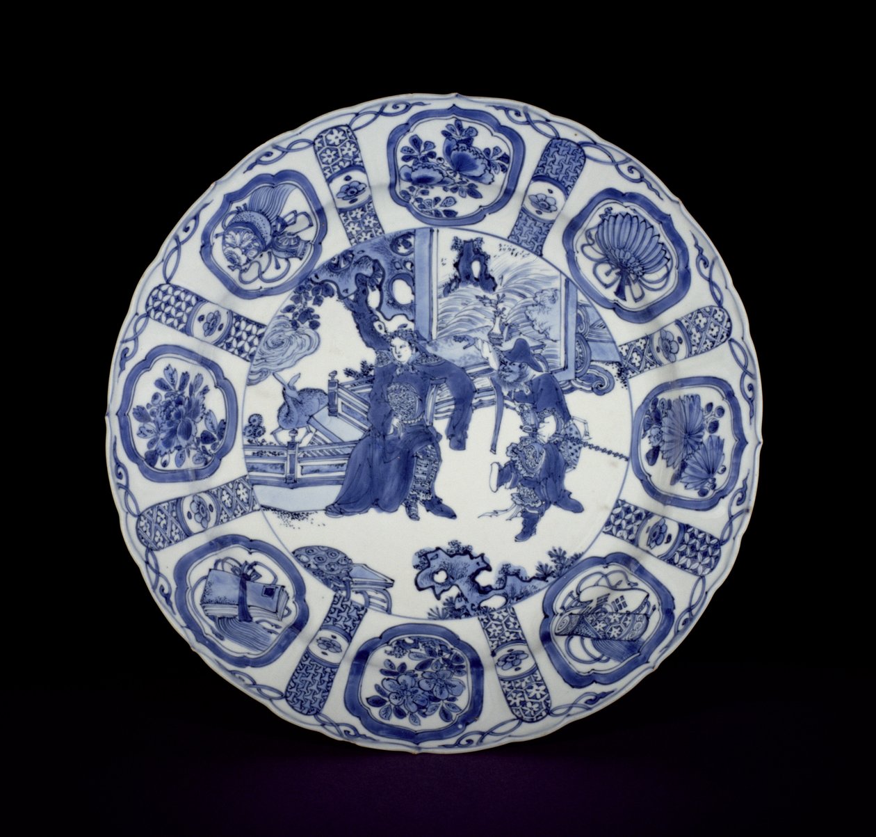 Plato kraak azul y blanco pintado con guerreros, Wanli, 1590-1610 de Chinese School