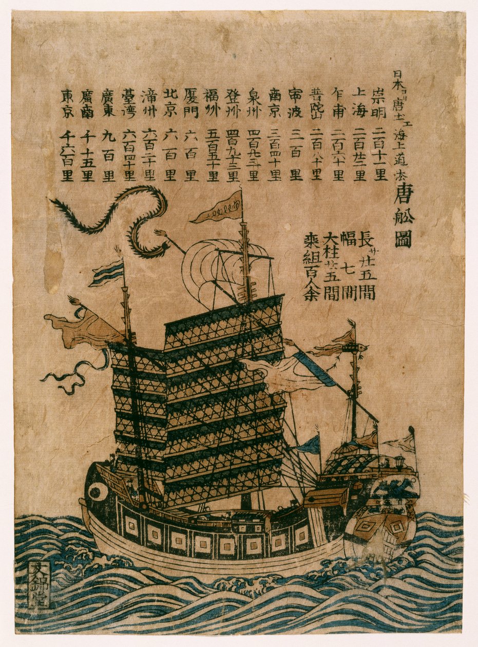 Barco Chino (Tosen Zu) con listado de la ruta marítima de China a Japón de Chinese School