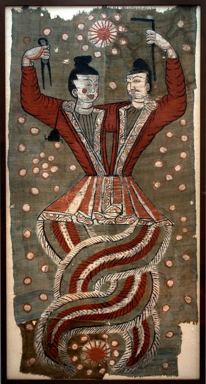 Figuras mitológicas chinas Fuxi y Nuwa, siglo VII d.C. de Chinese School