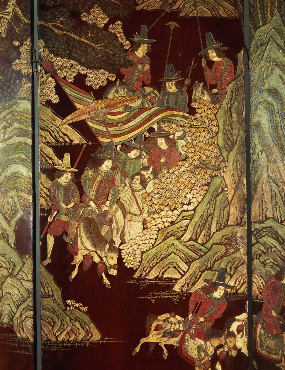 Biombo de Coromandel, c.1700 de Chinese School