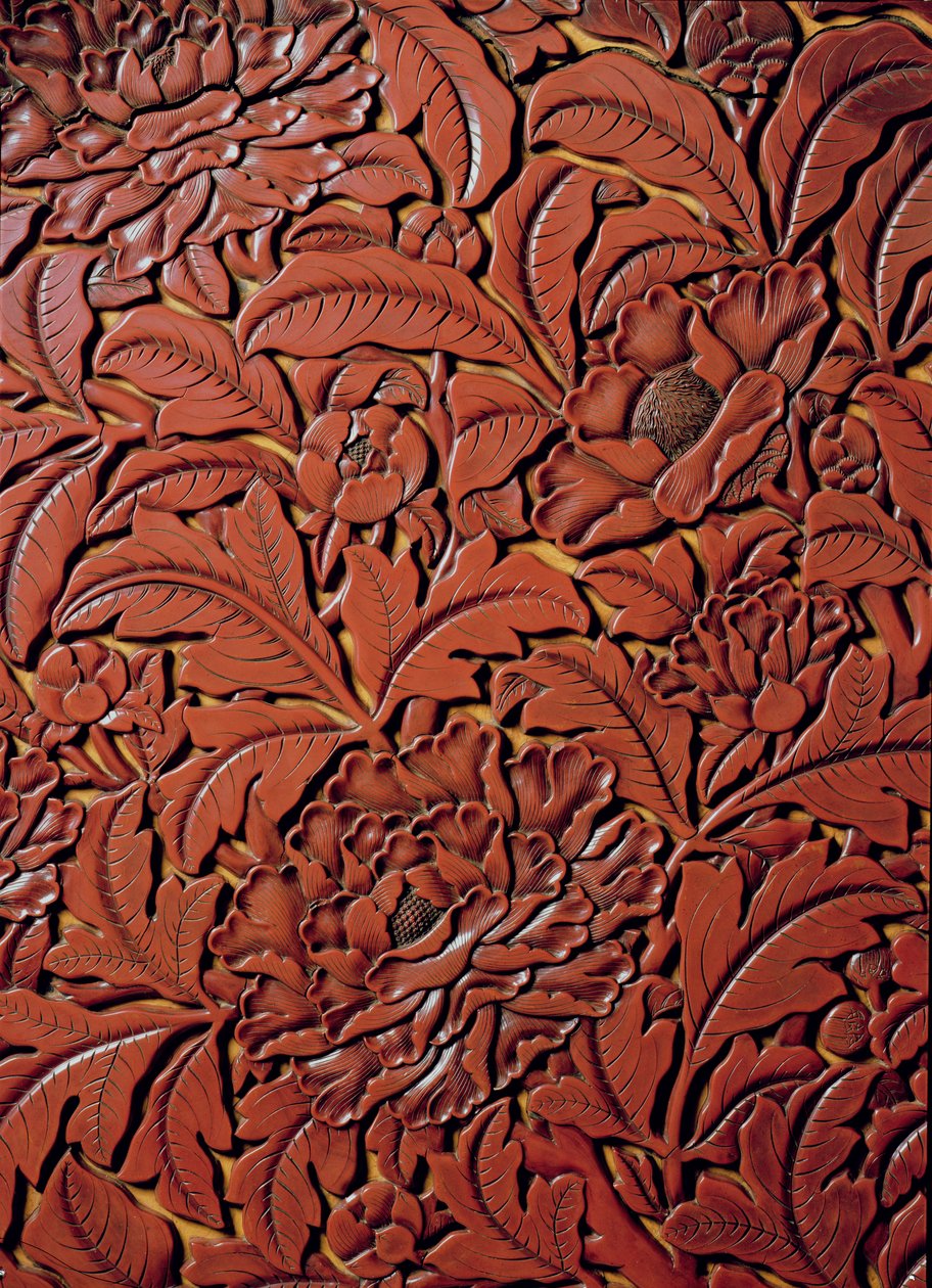 (detalle) Plato tallado con la marca de Xuande (1426-36) en la base, chino de Chinese School