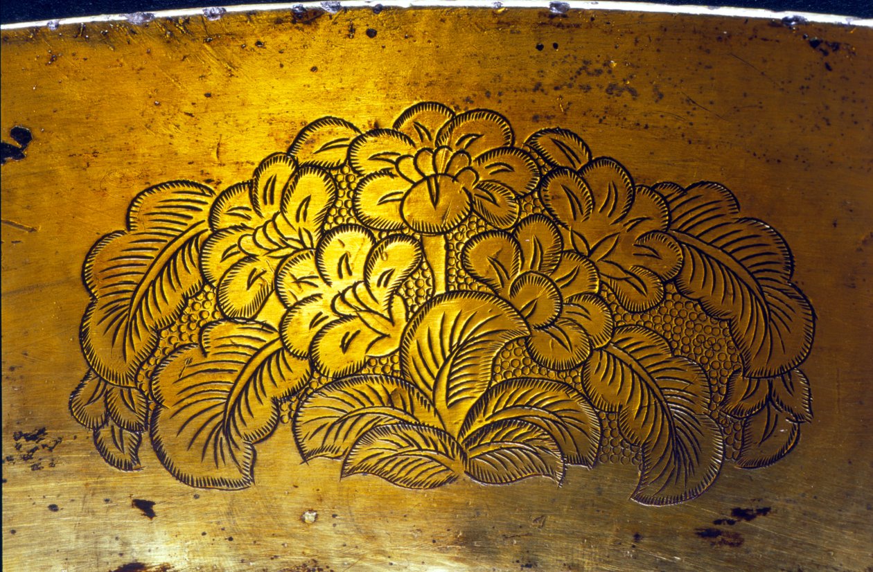Detalle de una palangana grabada, dinastía Tang de Chinese School