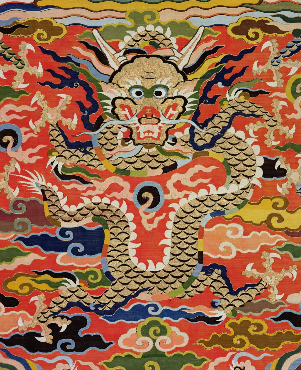 Detalle de tela que representa un Kossu de cinco dragones, período Wanli, 1573-1619 de Chinese School