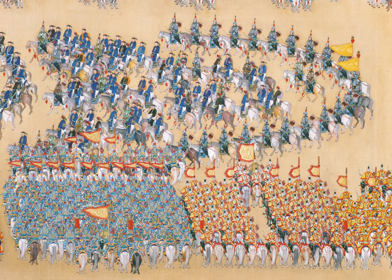 Revisión del gran desfile de tropas del emperador Qianlong, rollo de mano de Chinese School
