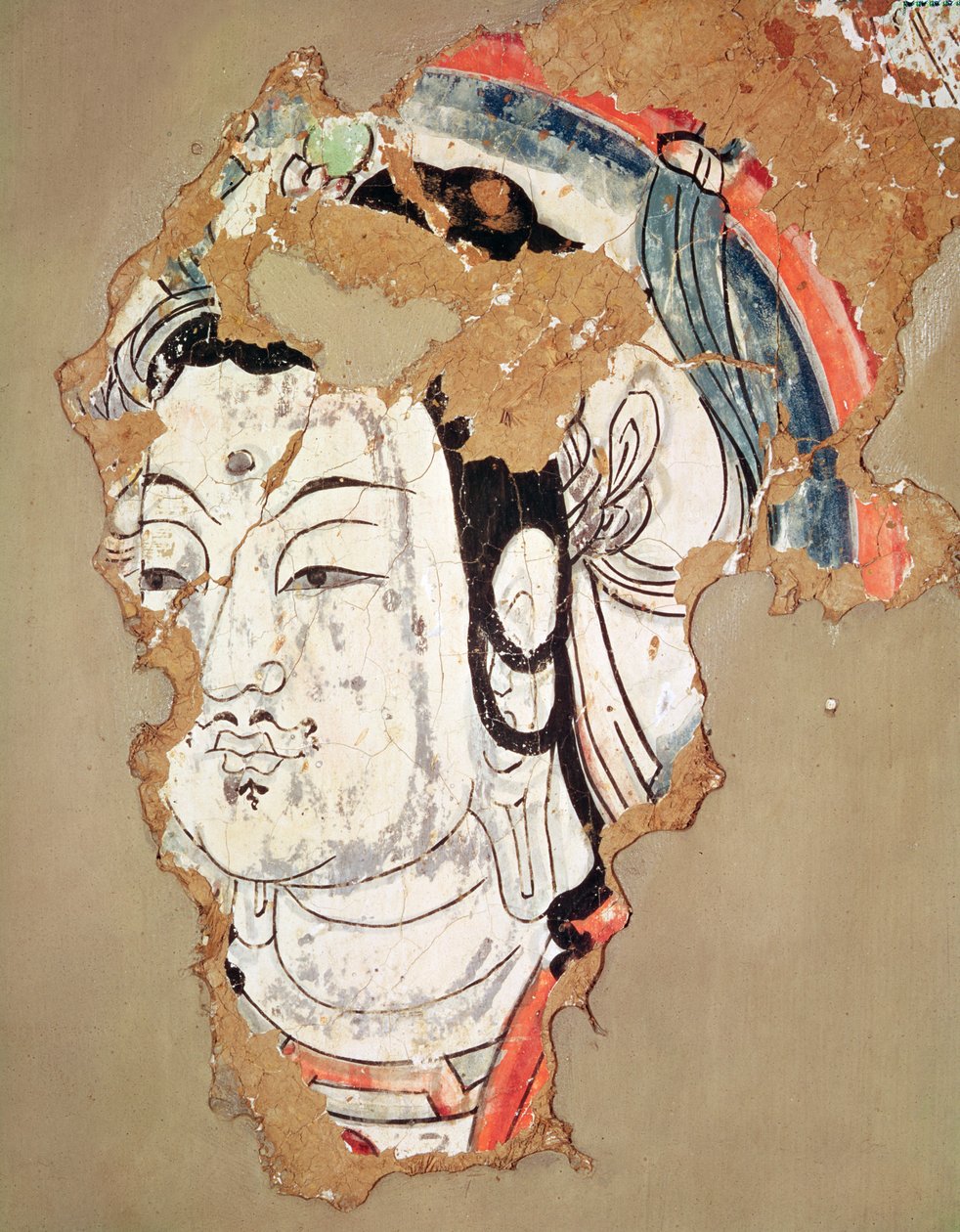 Cabeza de Buda con halo, de Kao-chang, Xinjiang, Turkestán chino, siglo 8-9 de Chinese School