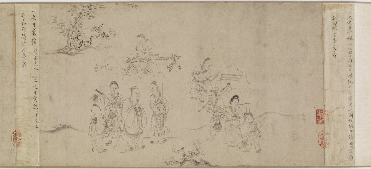 Ilustraciones del Séptimo Mes de las Odas de Bin, dinastía Song o Yuan de Chinese School