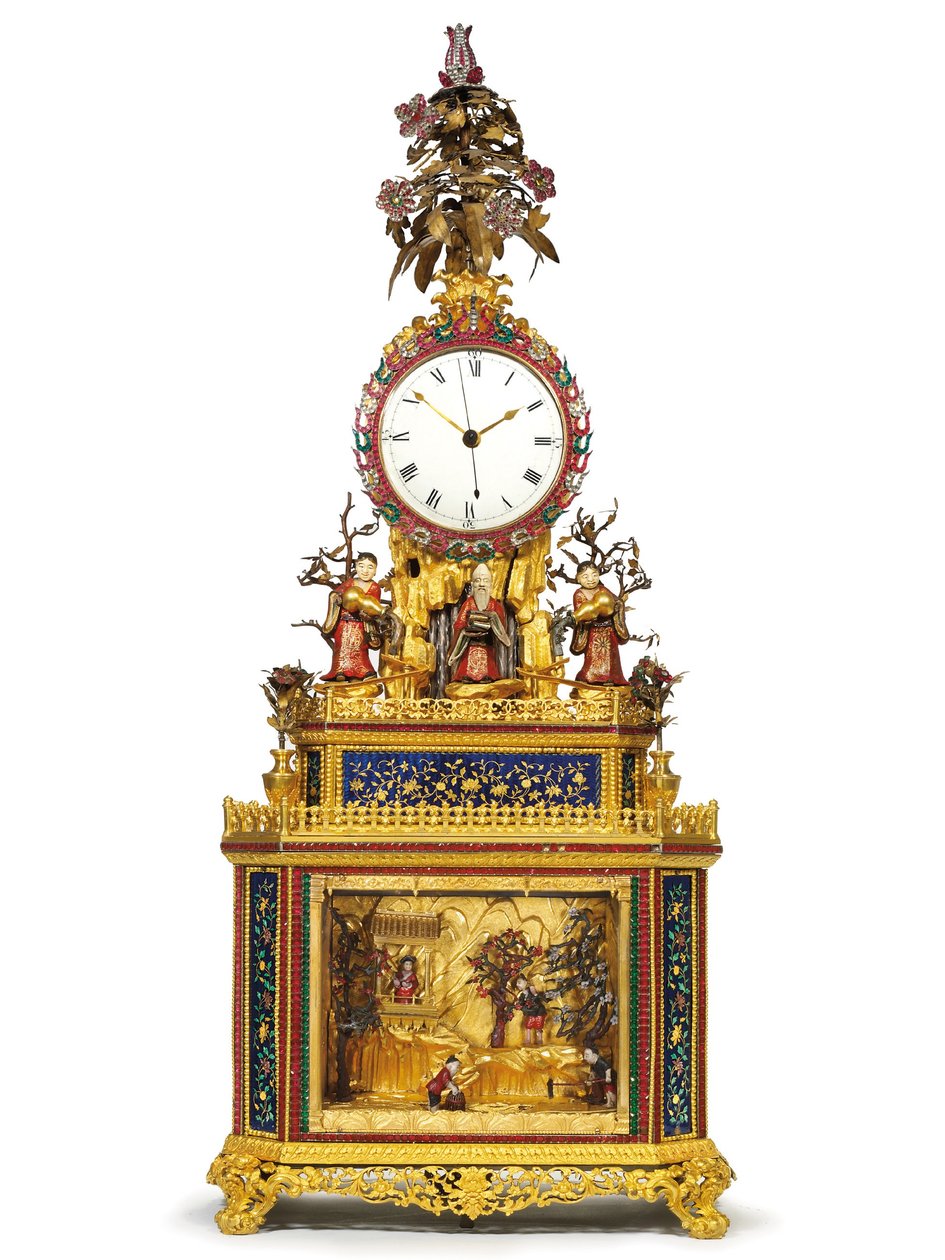 Reloj imperial de golpeo, musical y autómata "Inmortal taoísta", talleres de Guangzhou, período Qianlong, 1736-95 de Chinese School