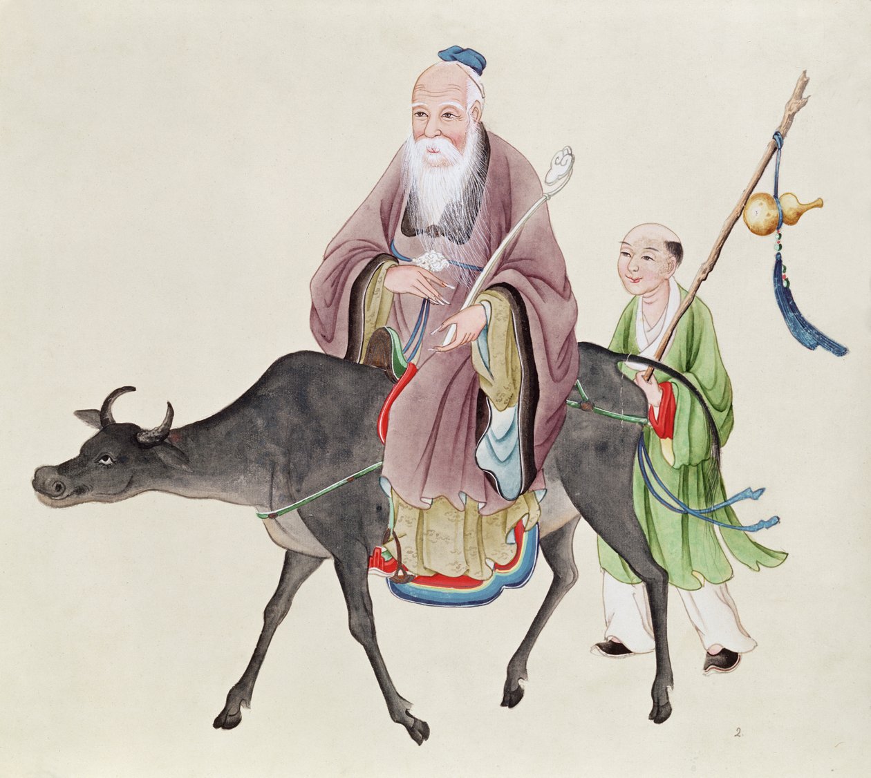 Lao-Tzu (c.604-531) en su búfalo, seguido por un discípulo de Chinese School