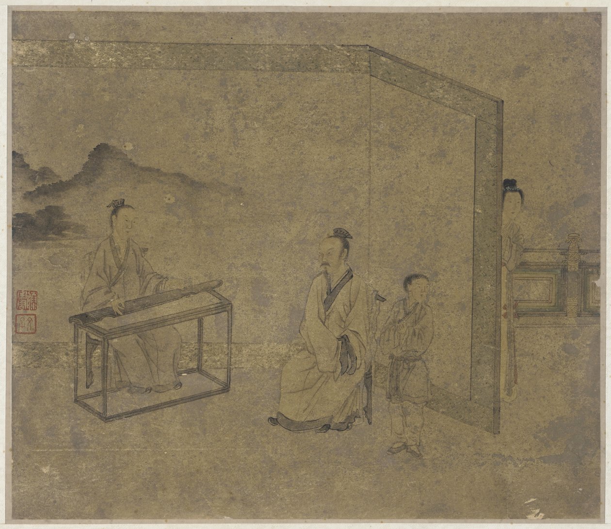 Escuchando la cítara, dinastía Ming o Qing de Chinese School