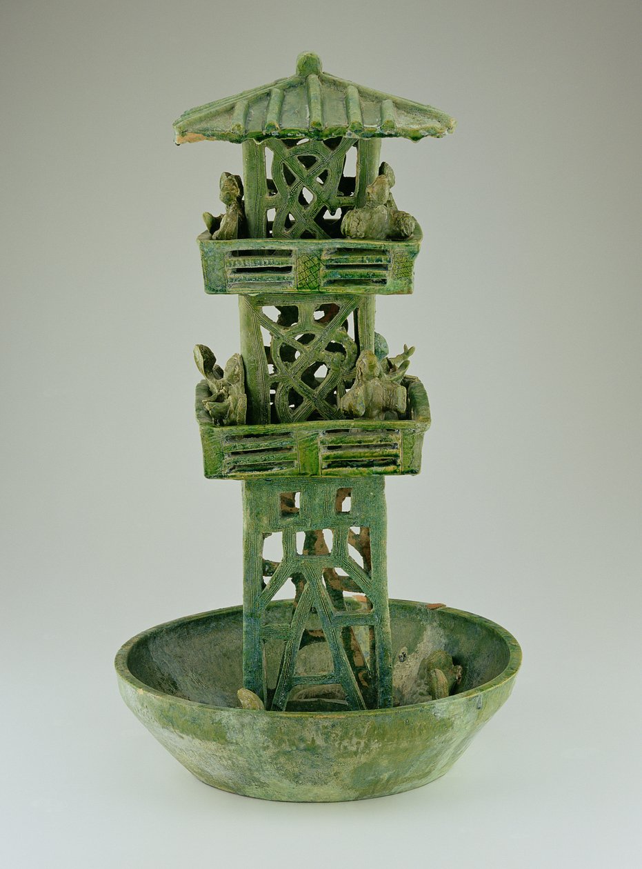 Modelo de una torre de vigilancia, Dinastía Han (206 a.C.-220 d.C.) (cerámica vidriada) de Chinese School