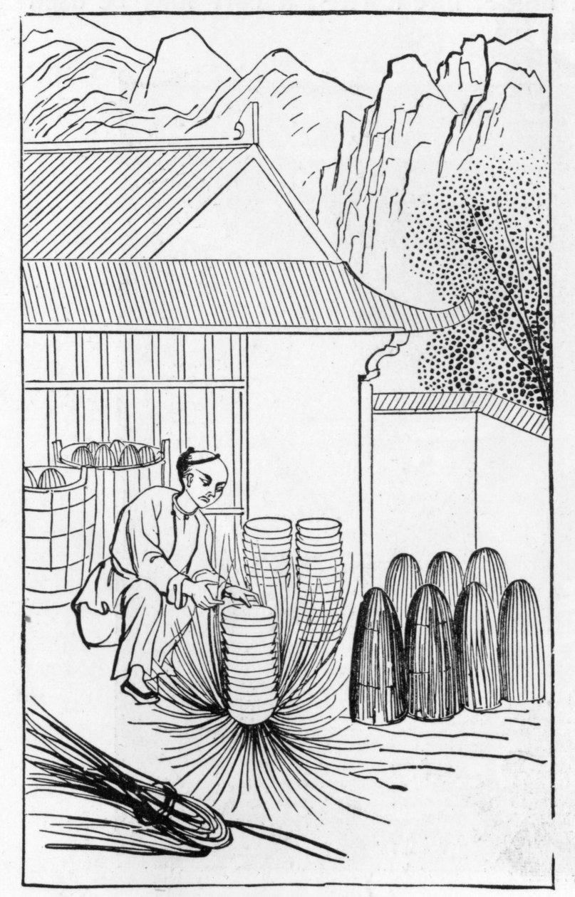 Empaque de porcelana, de una serie de ilustraciones sobre la fabricación de porcelana de Chinese School