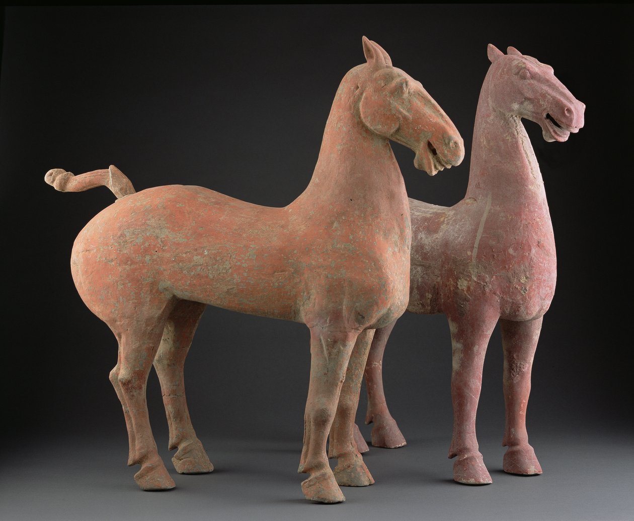 Par de caballos, Dinastía Han (206 a.C.-220 d.C.) (barro) de Chinese School