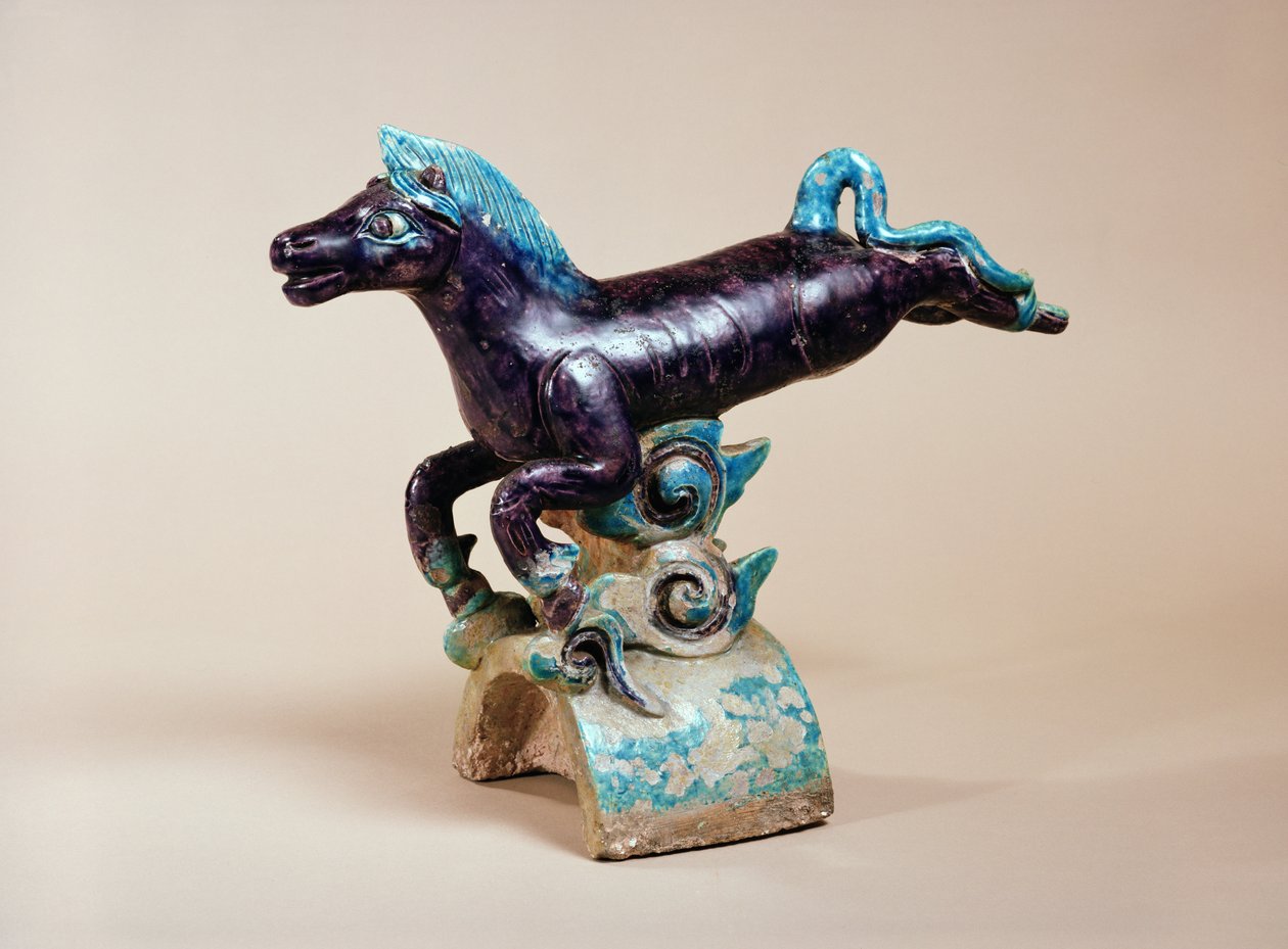 Teja de cumbrera con diseño de caballo volador, Ming de Chinese School