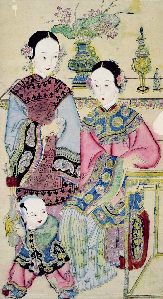 Dos mujeres con un niño, Yangliuqing de Chinese School
