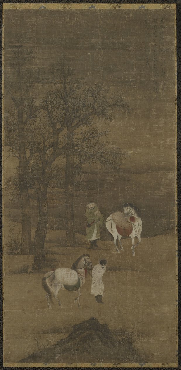 Paisaje invernal con caballos y mozos de cuadra, dinastía Ming o Qing de Chinese School