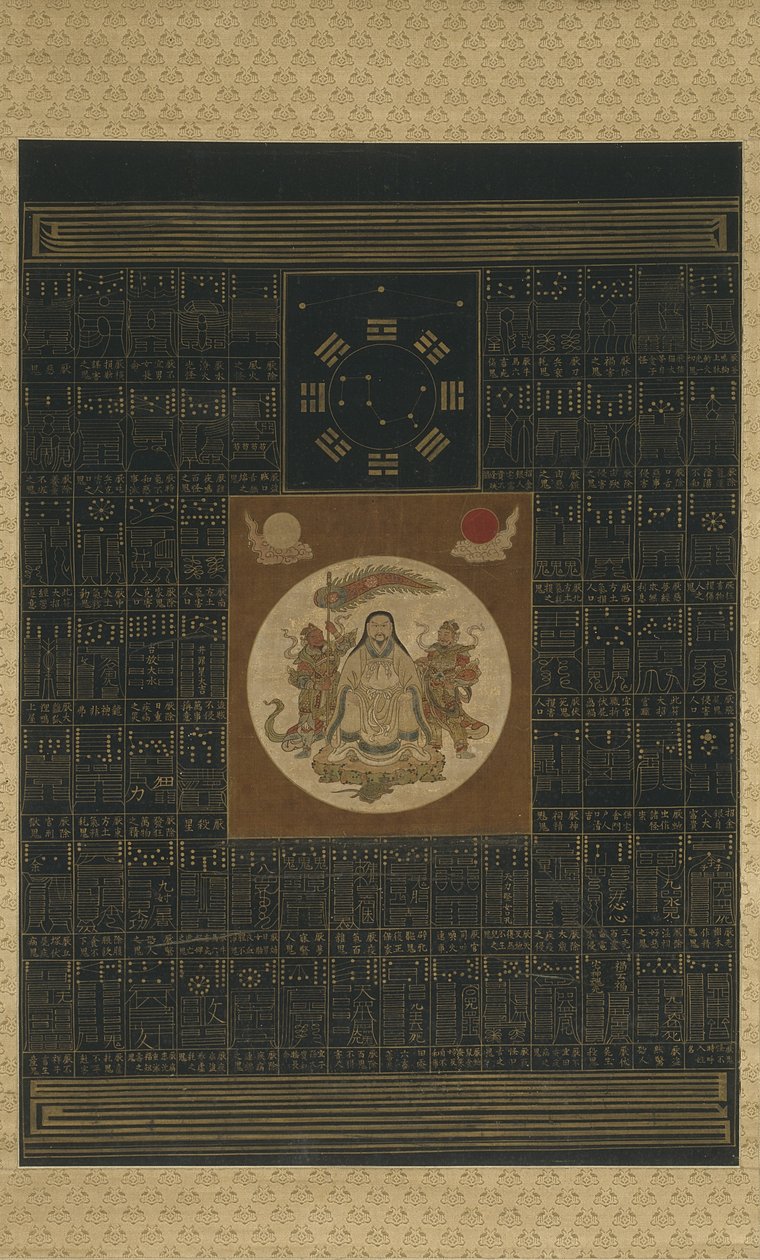 Zhenwu con los Ocho Trigramas, el Dipper del Norte y Talismanes, dinastía Qing de Chinese School