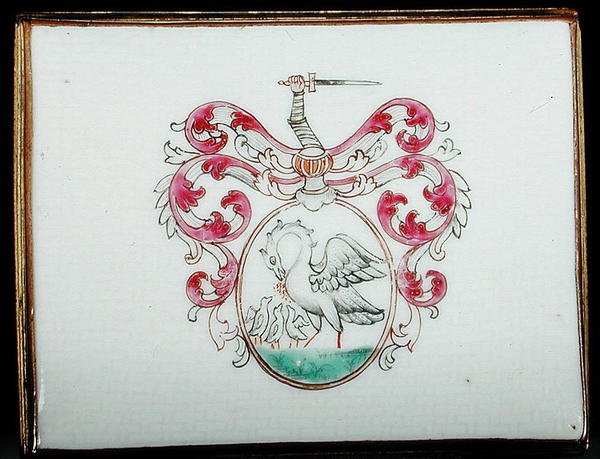 Tapa de una tabaquera armorial (porcelana) de Chinese School Chinese School