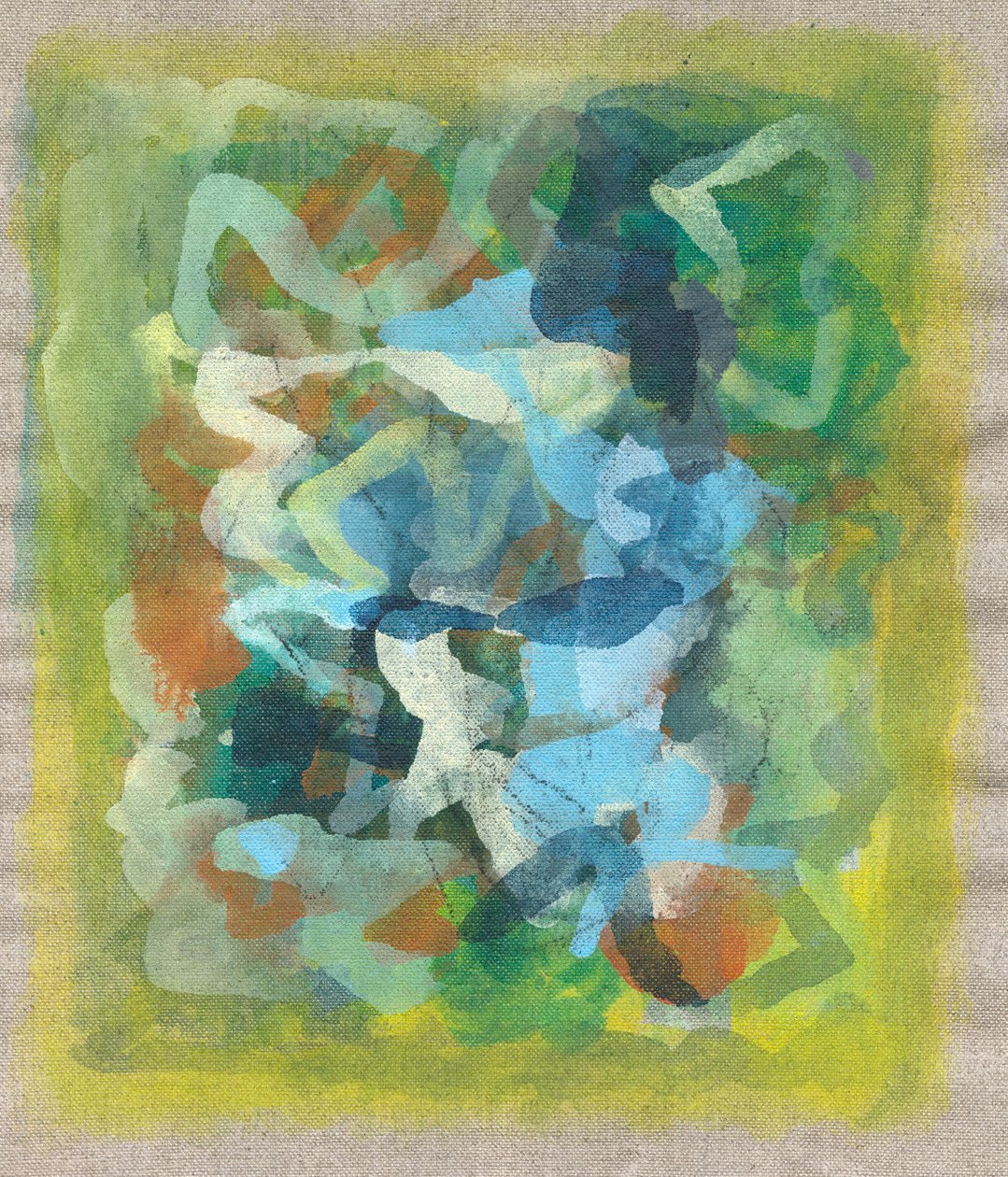 Composición abstracta III, 2023 (técnica mixta -tinta acrílica, acuarela y carboncillo sobre lino) de Ching Fun Tso