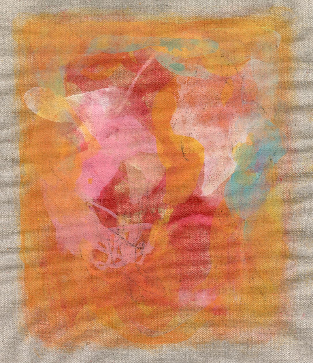 Composición abstracta I, 2023 (técnica mixta -tinta acrílica, carboncillo sobre lino) de Ching Fun Tso