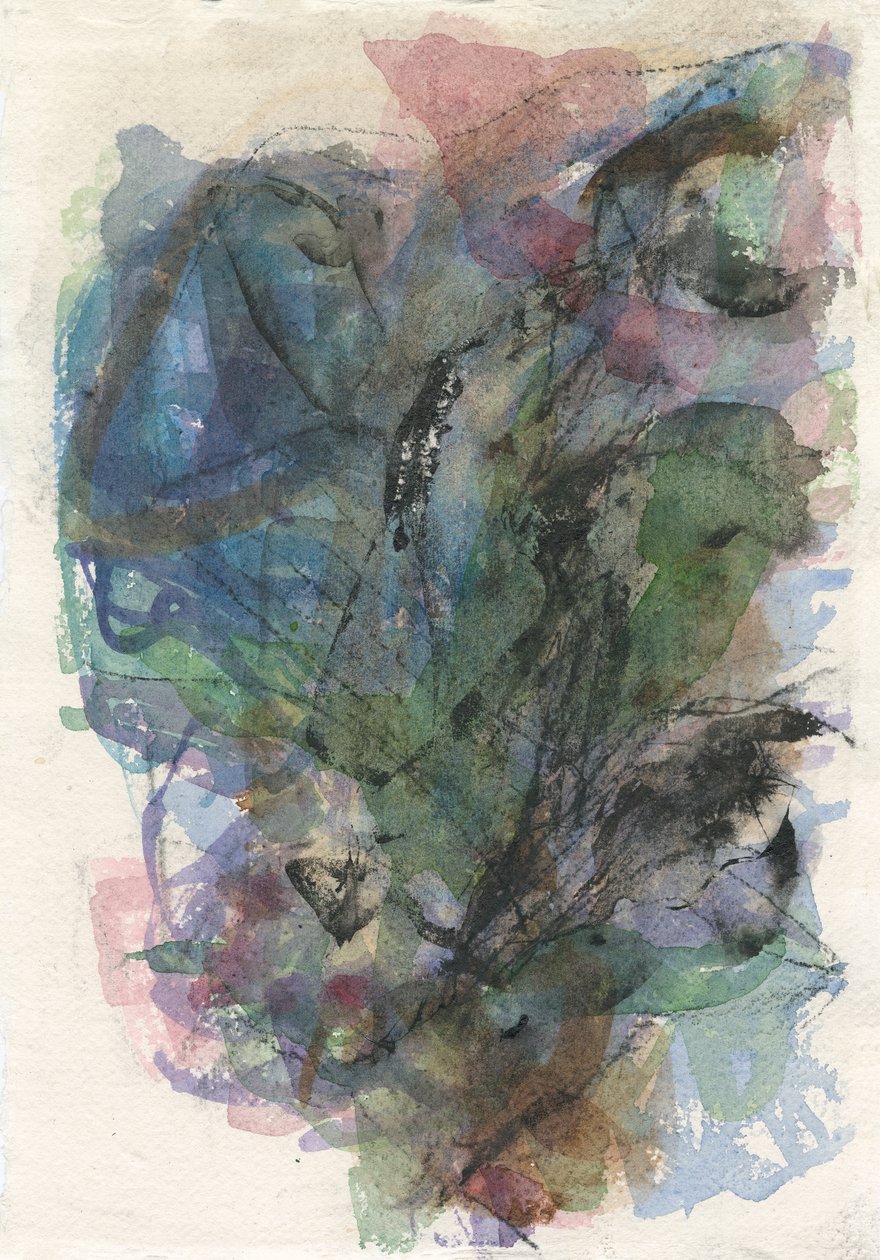 Composición abstracta, Serie formas orgánicas/plantas, 2021 (acuarela, gouache y carboncillo sobre papel de acuarela) de Ching Fun Tso