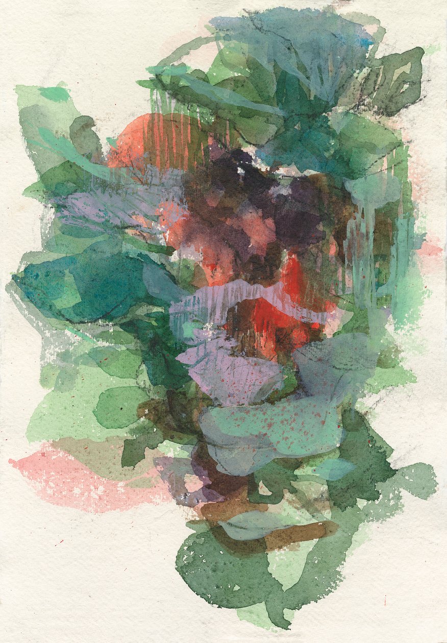 Composición abstracta, Serie formas orgánicas/plantas, 2021, acuarela, tinta, carboncillo y gouache sobre papel de acuarela de Ching Fun Tso