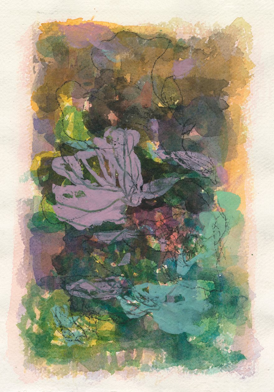 Composición abstracta, Serie orgánica/vegetal, 2021 (acuarela, gouache y carboncillo sobre papel de acuarela) de Ching Fun Tso