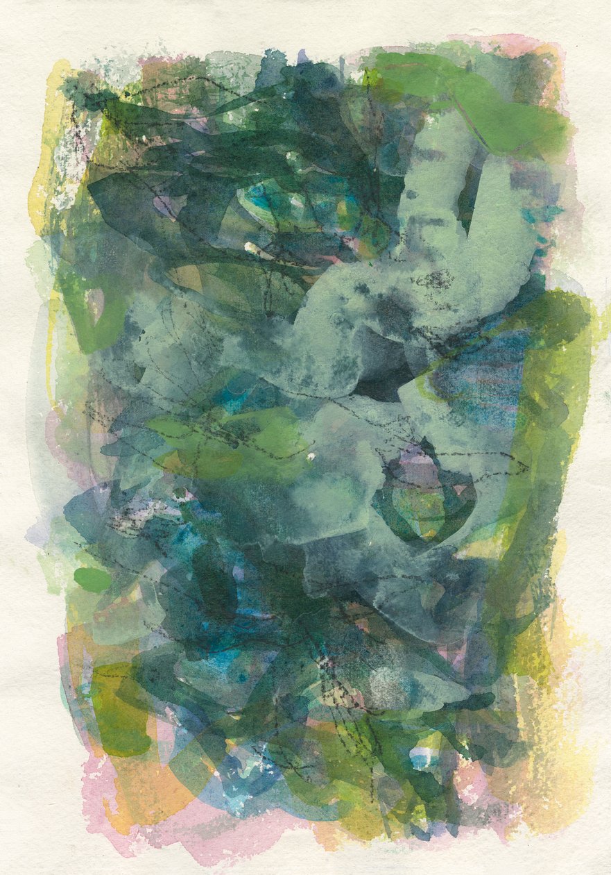 Composición abstracta, Serie orgánica/vegetal, 2021 (acuarela, gouache y carboncillo sobre papel de acuarela) de Ching Fun Tso