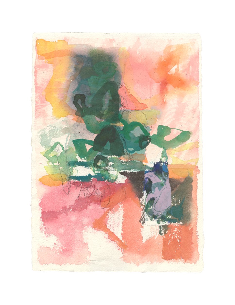 Composición abstracta, serie orgánica/inorgánica, 2021 (acuarela, gouache, carboncillo y collage sobre papel de acuarela) de Ching Fun Tso