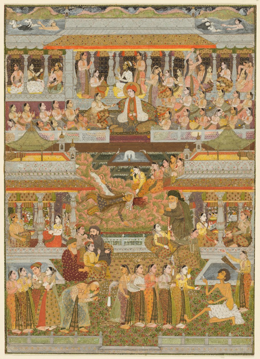 Amantes y amados: Una composición de escenas de la literatura persa, urdu y sánscrita, c. 1735 de Chitarman II