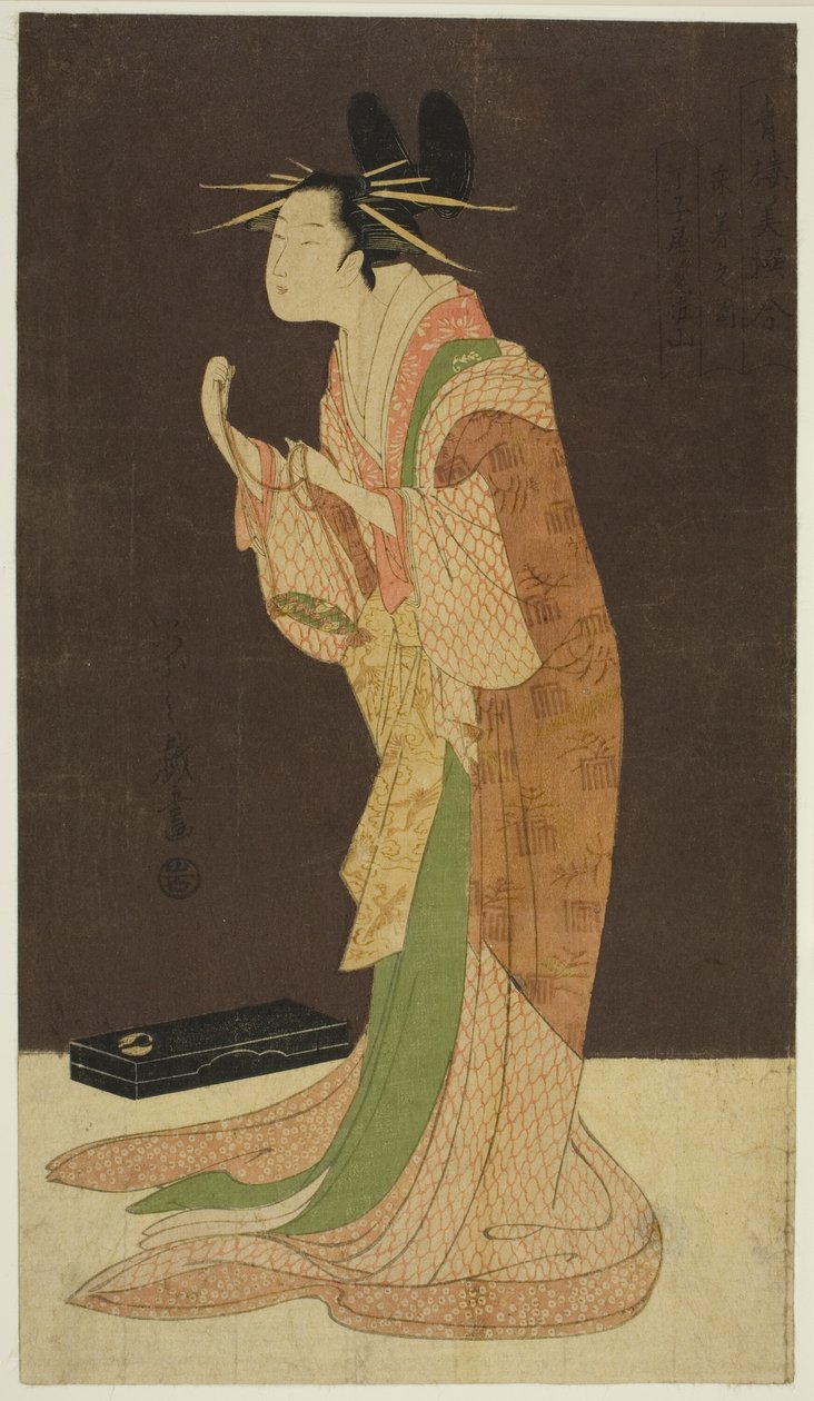 Una Selección de Belleza de los Cuartos de Placer (Seiro bisen awase): Misayama del Chojiya en Vestido de Noche (Tokogi no zu - Chojiya Misayama) de Chobunsai Eishi