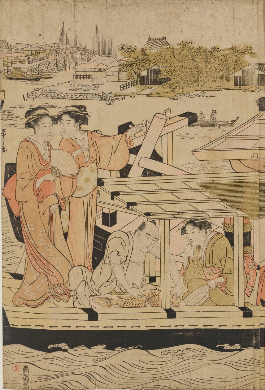 Refrescándose en barcas junto al puente Ōhashi de Chobunsai Eishi