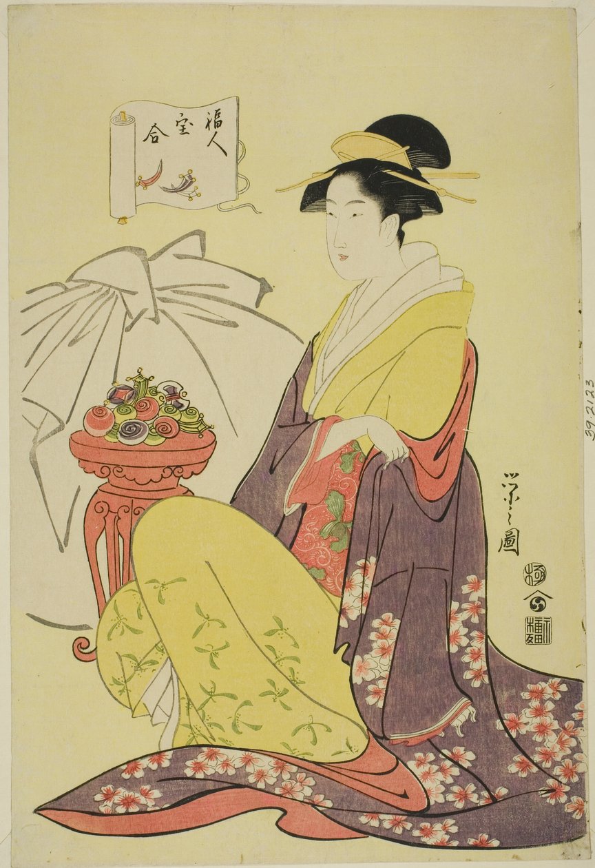 Hotei, de la serie "Comparación de los Tesoros de los Dioses de la Buena Fortuna (Fukujin takara awase)" de Chobunsai Eishi