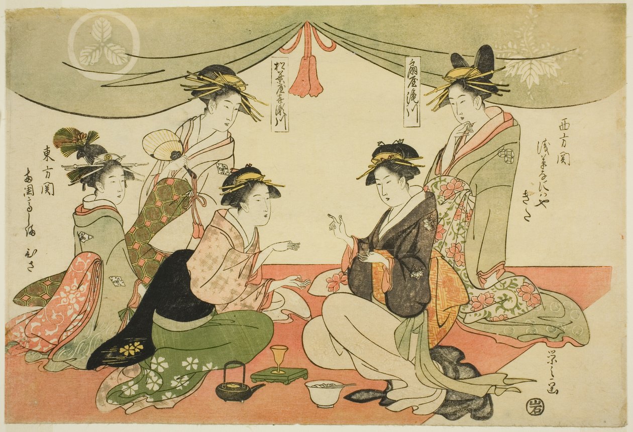 Naniwaya Okita y Takashima Ohisa jugando un juego de ken de Chobunsai Eishi
