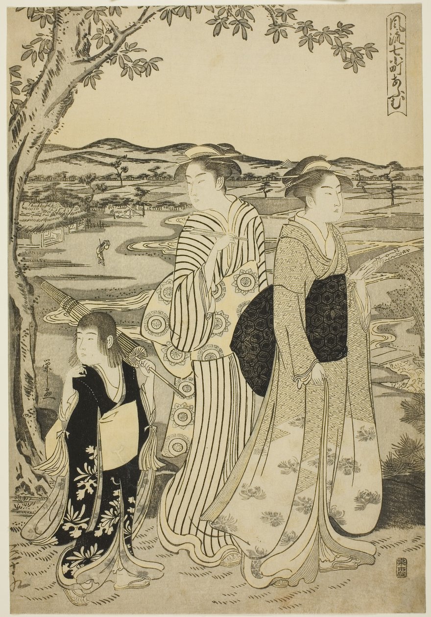 Loro Komachi, de la serie Los siete Komachi de moda (Furyu nana Komachi), c.1788 (xilografía en color; oban) de Chobunsai Eishi