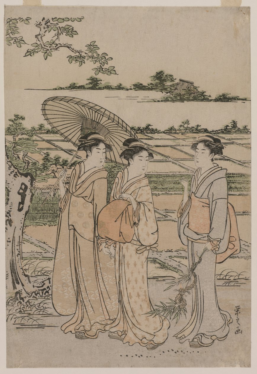 Tres mujeres paseando por el campo, mediados de la década de 1780 de Chobunsai Eishi