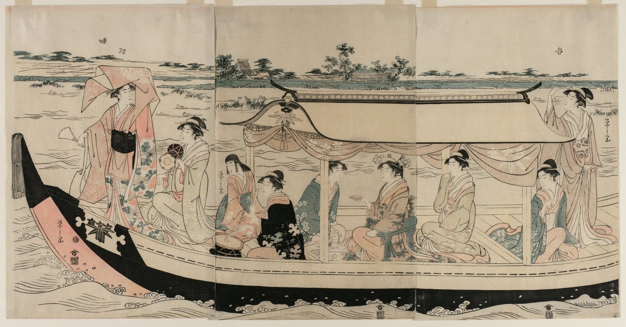 Mujeres en un bote de placer en el río Sumida, principios de 1790s de Chobunsai Eishi