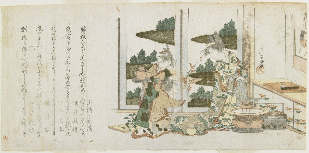 (Tres mujeres arreglando flores), c. 1806 de Choki Eishusai