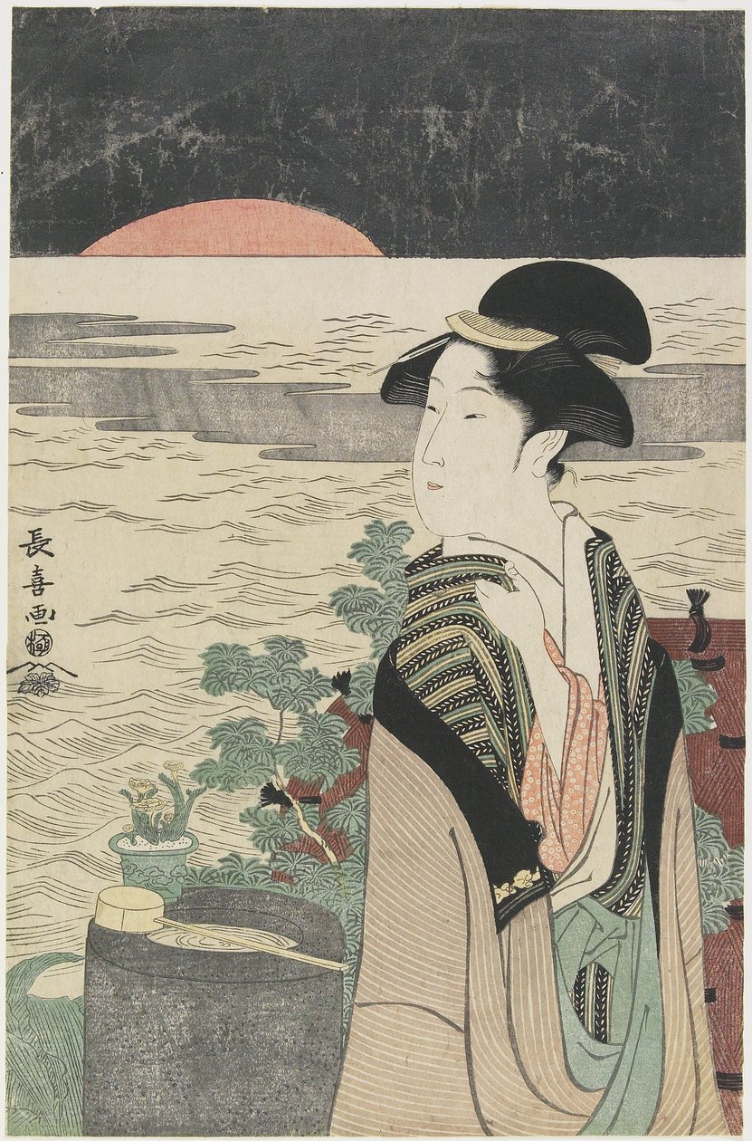 Una Belleza Mirando el Primer Amanecer, 1793-1796 de Choki Eishusai