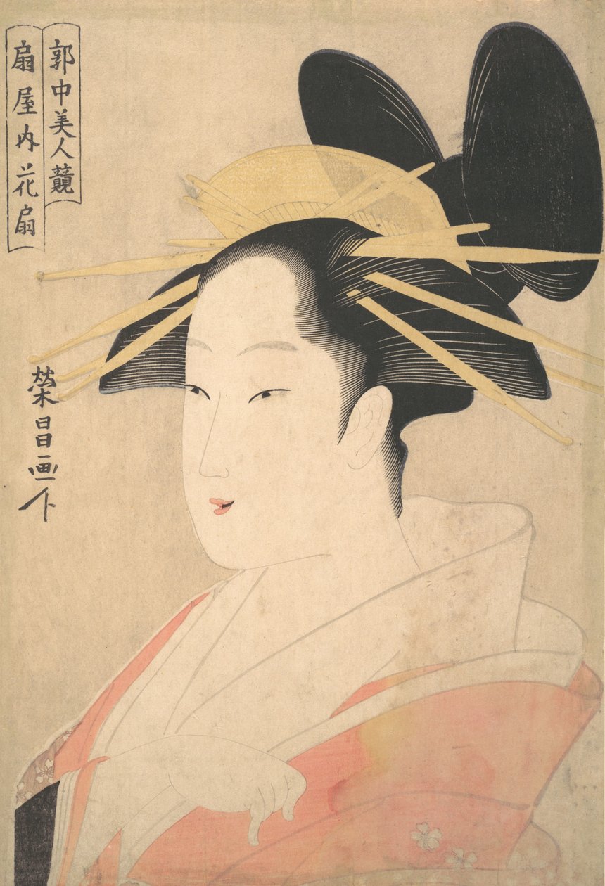 Gran retrato de cabeza y busto de la Oiran Hanaogi de Ogiya, probablemente 1798 de Chokosai Eisho
