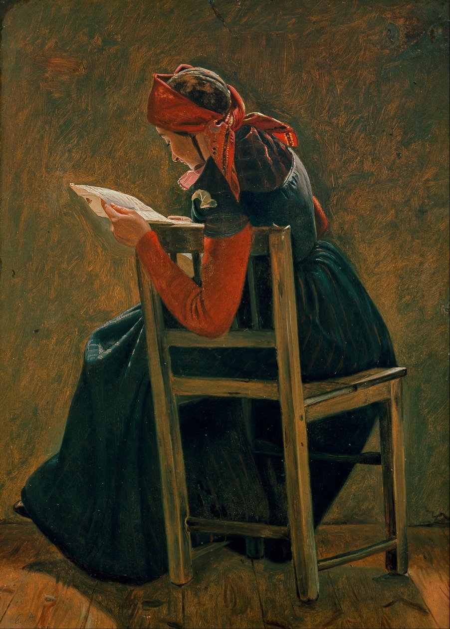 Una joven frem Salling leyendo. Estudio. de Christen Dalsgaard