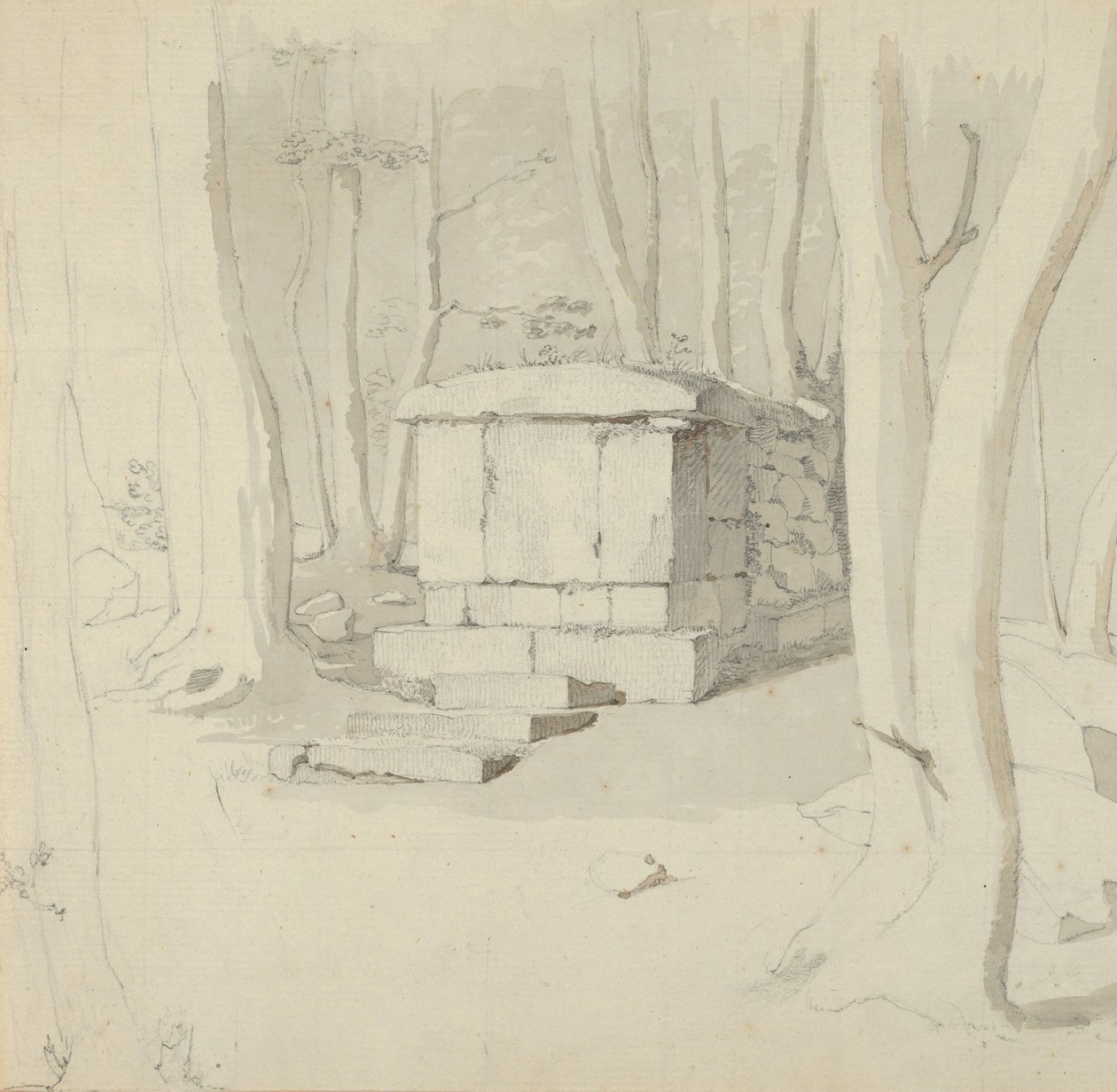 Una tumba de piedra en un bosque, reverso: Estudio de una flor, 1830 de Christen Købke