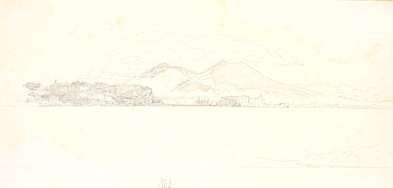 Vista de la bahía de Nápoles desde Villa Reale. Al fondo, el Vesubio de Christen Købke