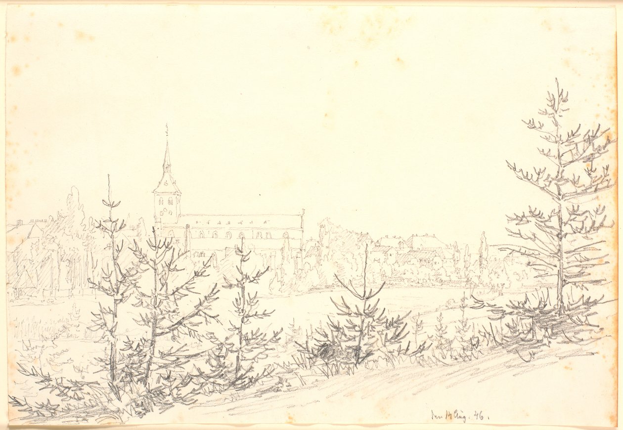 Iglesia de San Canuto en Odense vista desde Munkemose de Christen Købke