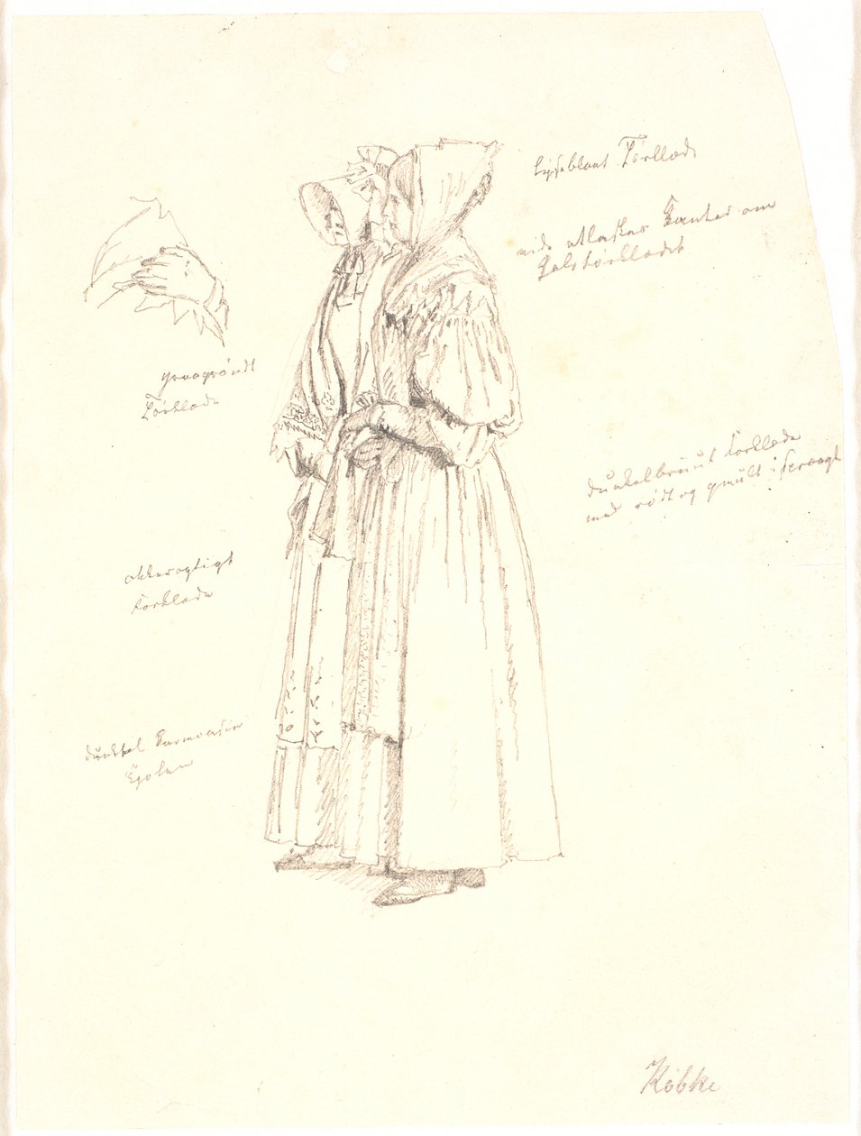 Dibujo de estudio para las figuras femeninas en la pintura, Vista desde Dosseringen en Sortedamssøen hacia Østerbro de Christen Købke