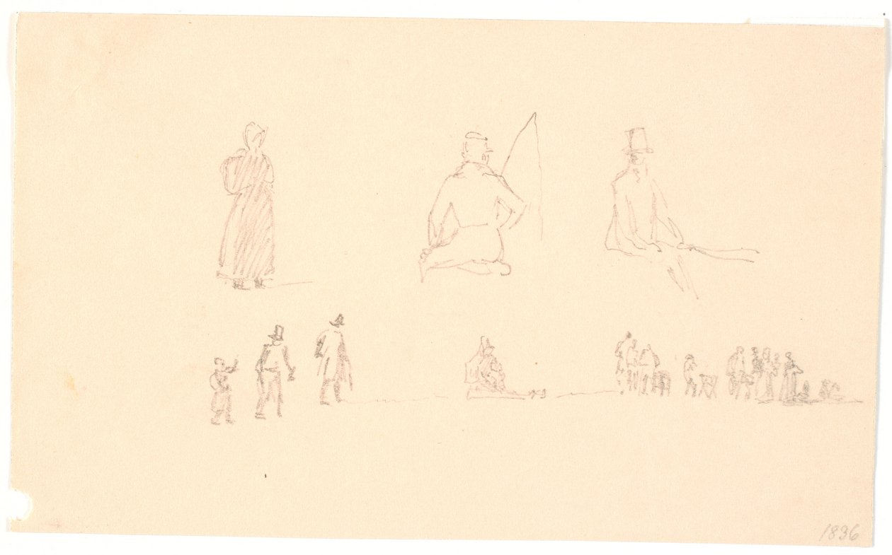 Dos filas de bocetos de figuras de Christen Købke